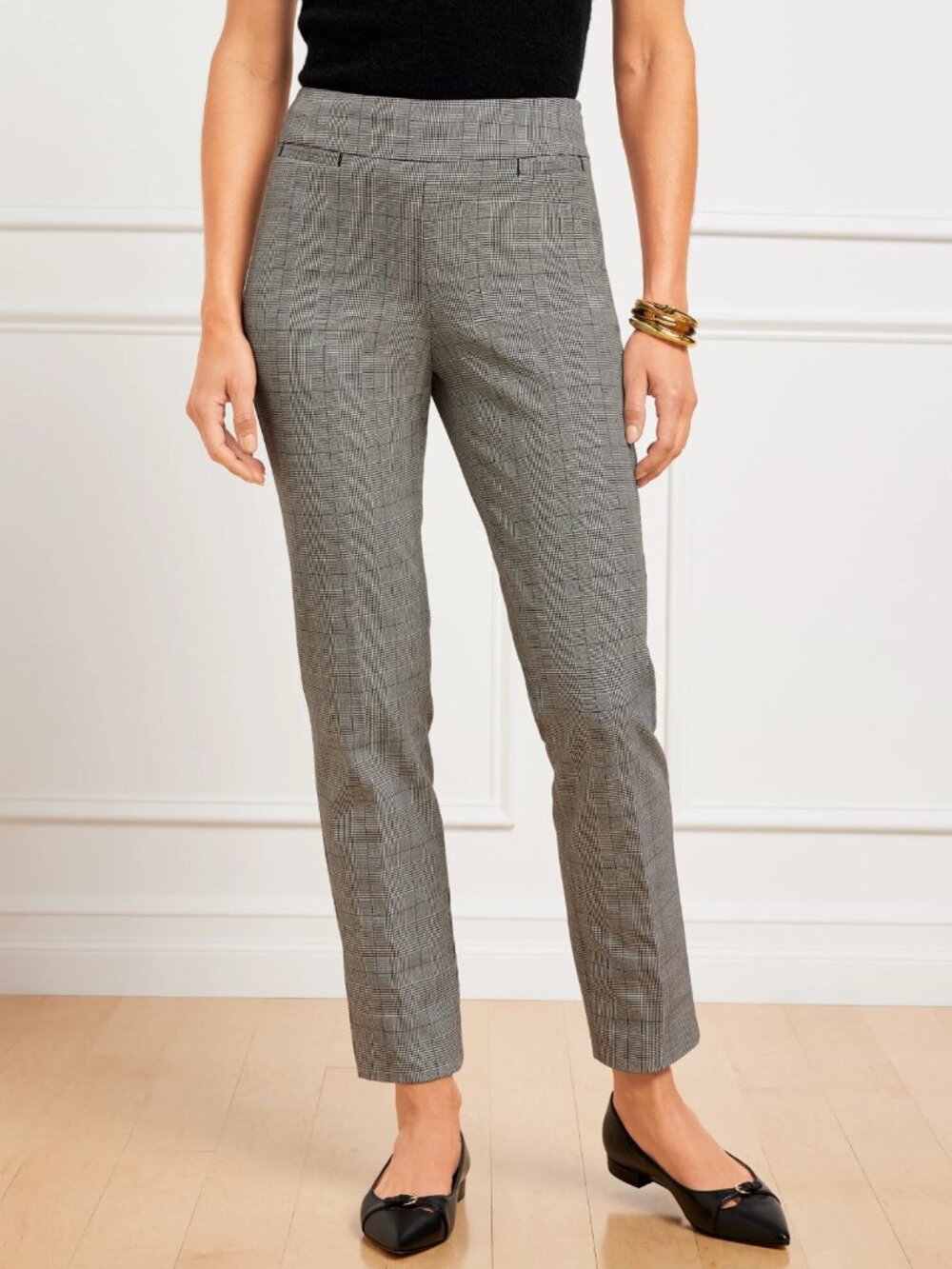 TALBOTS Chatham Chatham Slim Leg Ankle Pants Glen Plaid Ivory/Black Size 10